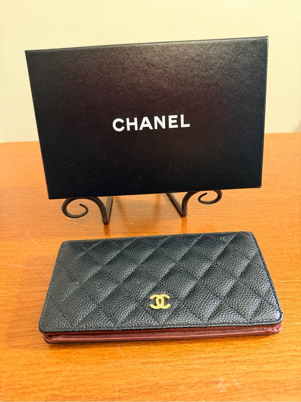 Chanel Classic L-Yen Long Wallet Black Caviar Gold CC Card Box A31509
